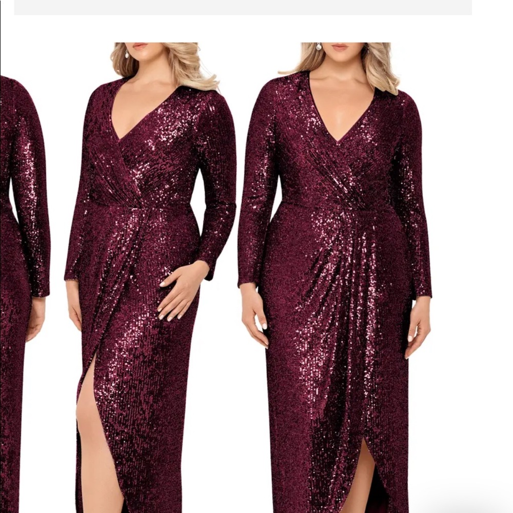 Xscape Faux Wrap Sequin Gown Size 18